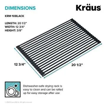 Kraus Multipurpose Over-Sink Roll-Up Dish Drying Rack, Colander and Trivet in Black, KRM-10BLACK