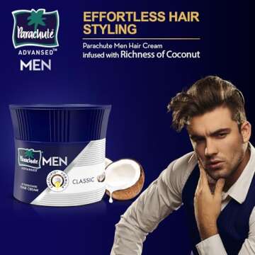 Parachute Advansed Hair Cream For Men |Hair Cream After Shower |Goodness of Coconut| Moisturizes & Strengthens Hair| For Soft, Smooth Hair| Non Sticky | 3.3 Fl.oz. | Pack of 3