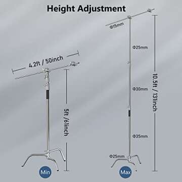 Stainless Steel Photography C Stand with Boom Arm