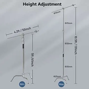 Stainless Steel Photography C Stand with Boom Arm