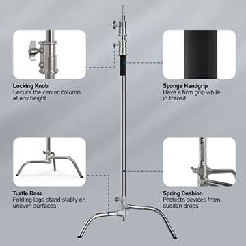 Stainless Steel Photography C Stand with Boom Arm