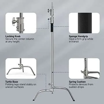 Stainless Steel Photography C Stand with Boom Arm