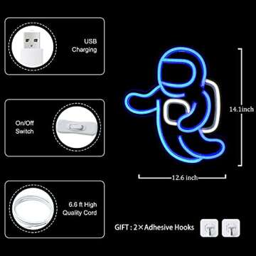 IMEGINA Astronaut Neon Light Projector, Space Led Signs for Bedroom Wall Decor USB Powered with Switch 14.1x12.6 Inch, Cool Neon Sign for Living Gaming Room, Kids Birthday Gift (Blue)