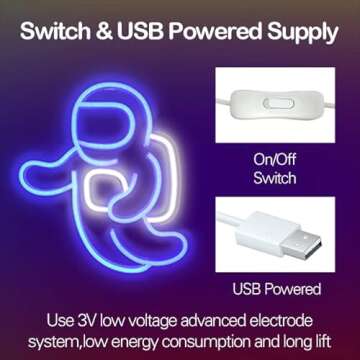 IMEGINA Astronaut Neon Light Projector, Space Led Signs for Bedroom Wall Decor USB Powered with Switch 14.1x12.6 Inch, Cool Neon Sign for Living Gaming Room, Kids Birthday Gift (Blue)