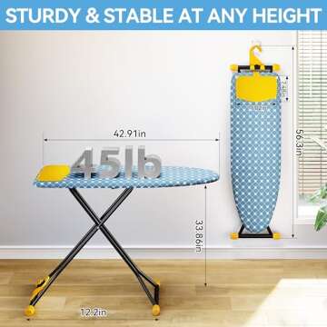 KINGBOARD Ironing Board, Compact Iron Board with Silicon Iron Mat, Heat Resistant Cover, 7 Height Ad...