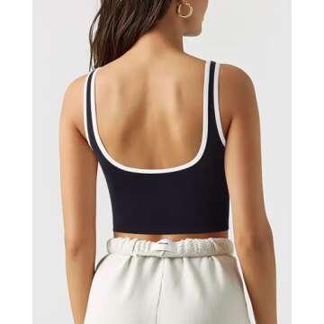 SUUKSESS Women Sweetheart Neckline Longline Sports Bra Padded Basic Workout Crop Tank Top (Jet Black, XS)