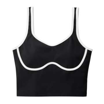 SUUKSESS Women Sweetheart Neckline Longline Sports Bra Padded Basic Workout Crop Tank Top (Jet Black, XS)