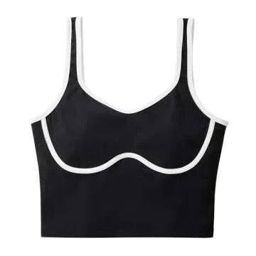 SUUKSESS Women Sweetheart Neckline Longline Sports Bra Padded Basic Workout Crop Tank Top (Jet Black, XS)