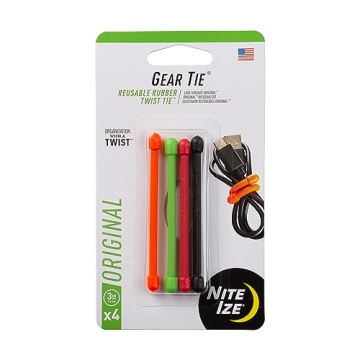Nite Ize GT3-4PK-A1 Original Gear, Reusable Rubber Twist Tie, 3-Inch, 4-Count, Eco-Friendly Multi-Us...