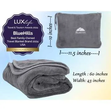 BlueHills 2-Pack Premium Soft Travel Blanket Pillow Airplane Blanket in Soft Bag Pillowcase with Hand Luggage Belt and Backpack Clip, Compact Pack Large Blankets for Any Travel (Grey Gray T013)