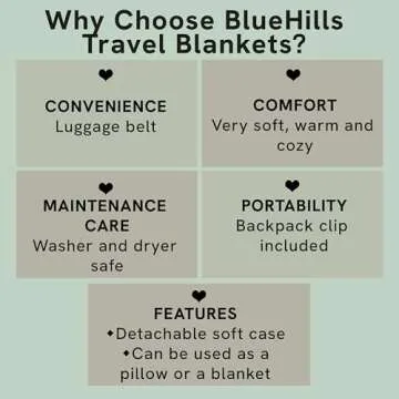 BlueHills 2-Pack Premium Soft Travel Blanket Pillow Airplane Blanket in Soft Bag Pillowcase with Hand Luggage Belt and Backpack Clip, Compact Pack Large Blankets for Any Travel (Grey Gray T013)