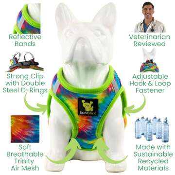 EcoBark Step in Dog Harness - Soft Mesh Dog Vest Harnesses for Puppies and Small Dogs - Reflective and Adjustable No Pull and No Choke Halter Harness - Mesh Comfort Padded Body Harness (Tie-Dye, XS)