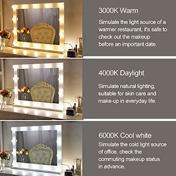 Chende Large Vanity Mirror with Lights, Hollywood LED Makeup Mirror with 3 Color Lighting Modes and Dimmer, 31.5 X 23.6 Inches Lighted Wall Mirror for Makeup Vanity, Gloss White Metal Frame Design