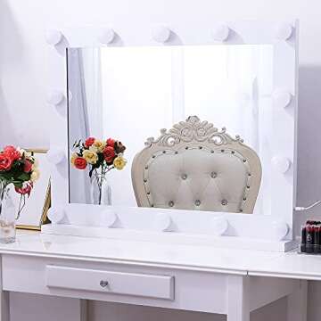 Chende Large Vanity Mirror with Lights, Hollywood LED Makeup Mirror with 3 Color Lighting Modes and Dimmer, 31.5 X 23.6 Inches Lighted Wall Mirror for Makeup Vanity, Gloss White Metal Frame Design