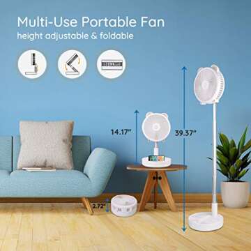 Primevolve Battery Operated Fan,Portable Rechargeable USB Floor Table Desk Fan with Adjustable Height, 4 Speed Settings Pedestal Fan for Bedroom Office Fishing Camping Travel, White 7.7"