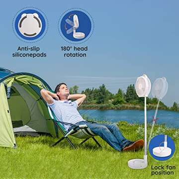 Primevolve Battery Operated Fan,Portable Rechargeable USB Floor Table Desk Fan with Adjustable Height, 4 Speed Settings Pedestal Fan for Bedroom Office Fishing Camping Travel, White 7.7"