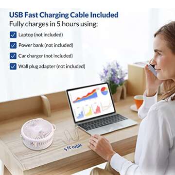 Primevolve Battery Operated Fan,Portable Rechargeable USB Floor Table Desk Fan with Adjustable Height, 4 Speed Settings Pedestal Fan for Bedroom Office Fishing Camping Travel, White 7.7"