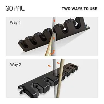 Go Pal CR1 Black Pool Cue Holder, Wall Mount Pool Stick Rack, Pool Cue Set Rack for 6 Cues Stick Storage, Pool Table Rods Organizer