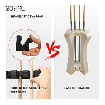 Go Pal CR1 Black Pool Cue Holder, Wall Mount Pool Stick Rack, Pool Cue Set Rack for 6 Cues Stick Storage, Pool Table Rods Organizer