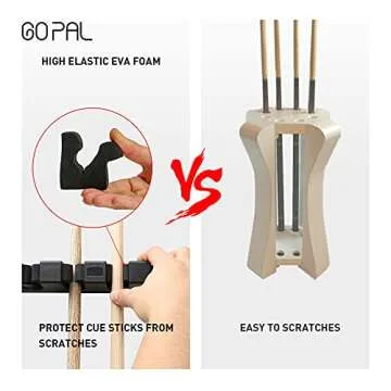 Go Pal CR1 Black Pool Cue Holder, Wall Mount Pool Stick Rack, Pool Cue Set Rack for 6 Cues Stick Storage, Pool Table Rods Organizer