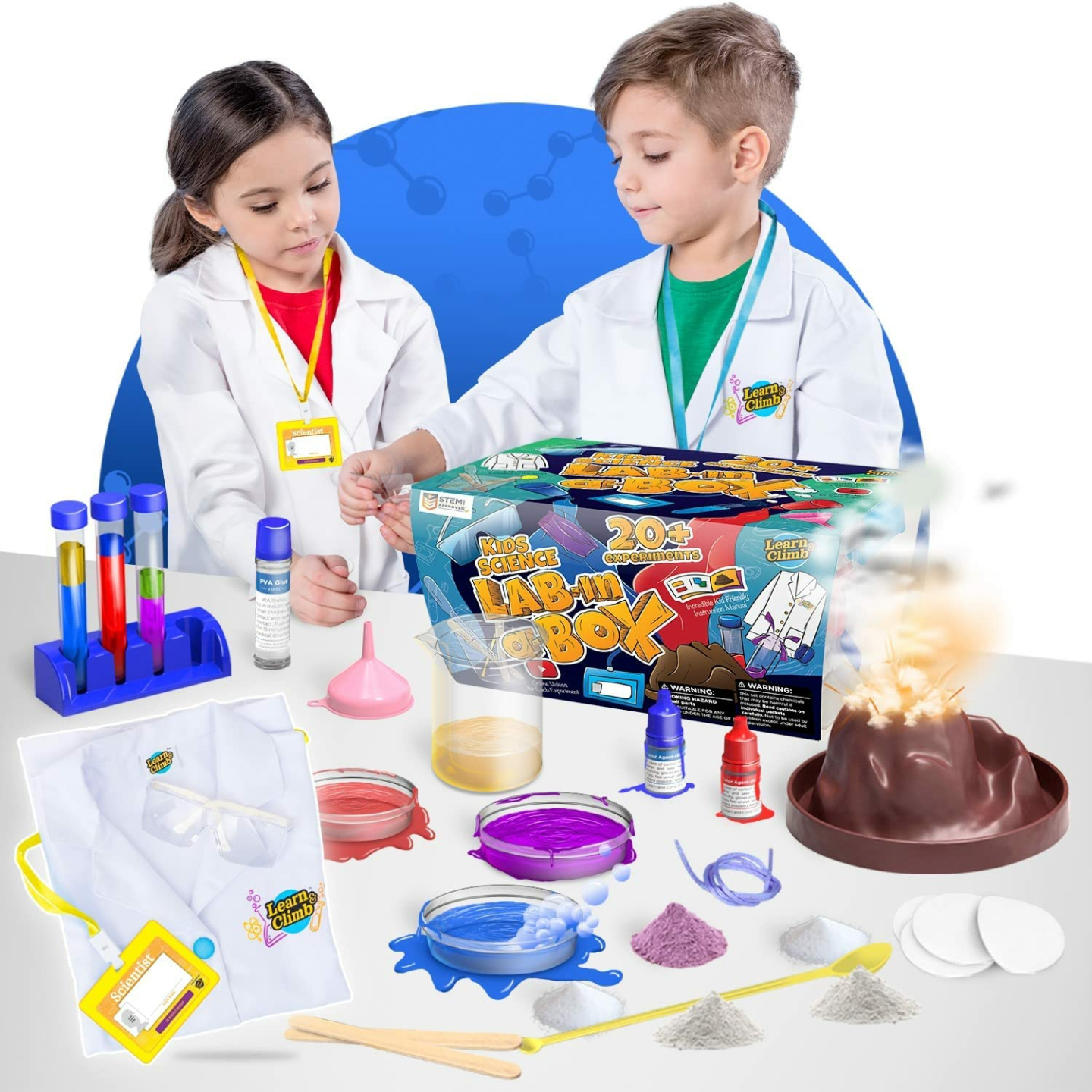 Kids Science Kit with Lab Coat - 20+ Experiments