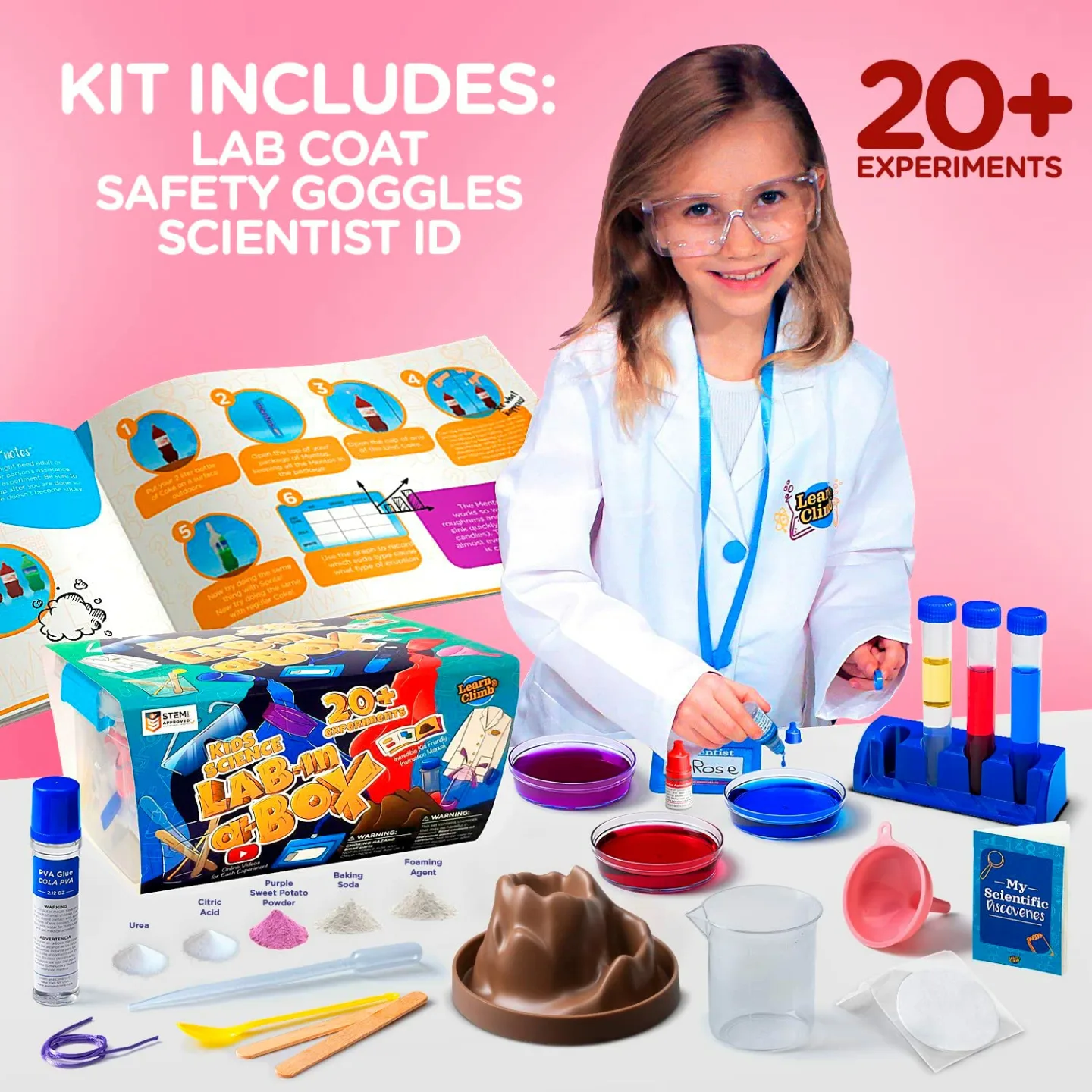 Kids Science Kit with Lab Coat - 20+ Experiments