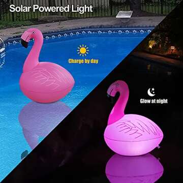 Rukars floating Flamingo LED pool lights 2PCS, Waterproof, Glow in The Dark solar Powered, Inflatabl...