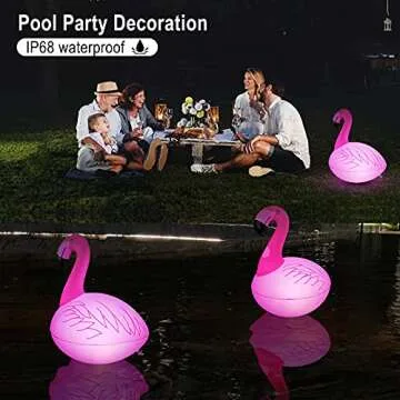 Rukars floating Flamingo LED pool lights 2PCS, Waterproof, Glow in The Dark solar Powered, Inflatable for pool Spa Patio Wedding Party Christmas Decorations