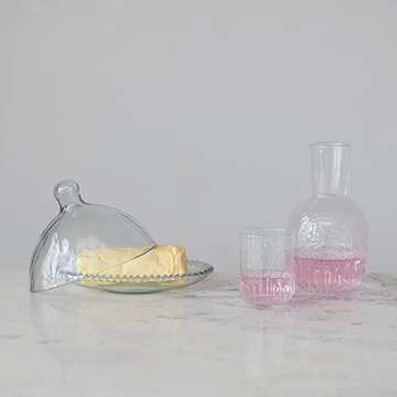 Creative Co-Op Glass Cloche and Hobnail Edge Tray, Clear