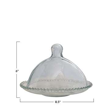 Creative Co-Op Glass Cloche and Hobnail Edge Tray, Clear