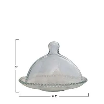 Creative Co-Op Glass Cloche and Hobnail Edge Tray, Clear