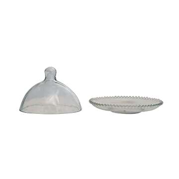 Creative Co-Op Glass Cloche and Hobnail Edge Tray, Clear