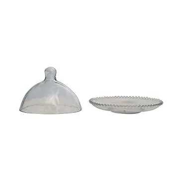 Creative Co-Op Glass Cloche and Hobnail Edge Tray, Clear