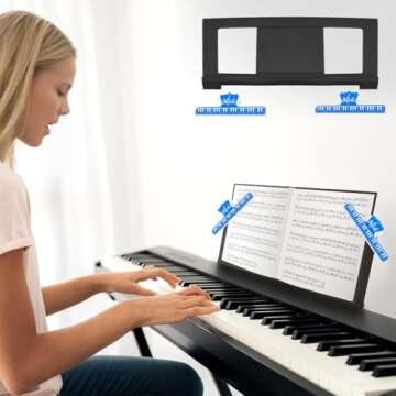 DYNWAVE Electronic Keyboard Music Stand Keyboard, Music Score Stand Fit for Multiple Keyboard Models, Portable Music Stand & Desktop Book Stand, Keyboard Piano Accessories for Beginner, Blue Clips