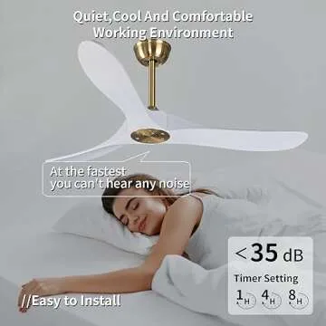 Bigzone 52" Outdoor/Indoor Ceiling Fan With Remote Control, DC Motor Quiet Energy Saving,3 White Balsa Wood Blades,Wooden Ceiling Fan no light With Reversible Blades