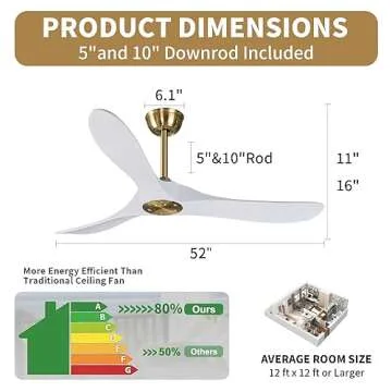 Bigzone 52" Outdoor/Indoor Ceiling Fan With Remote Control, DC Motor Quiet Energy Saving,3 White Balsa Wood Blades,Wooden Ceiling Fan no light With Reversible Blades