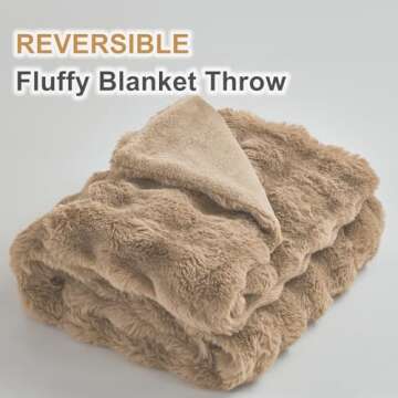 DOISING Soft Cozy Plush Faux Rabbit Fur Tan Throw Blanket, Decorative Boho Fluffy Blanket for Couch Bed Sofa Chair and Living Room, Luxury Fuzzy Fleece Winter Throw Blankets for Women, 50x60''