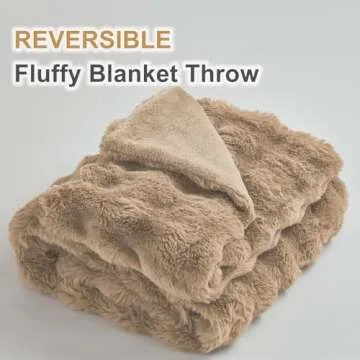 DOISING Soft Cozy Plush Faux Rabbit Fur Tan Throw Blanket, Decorative Boho Fluffy Blanket for Couch Bed Sofa Chair and Living Room, Luxury Fuzzy Fleece Winter Throw Blankets for Women, 50x60''