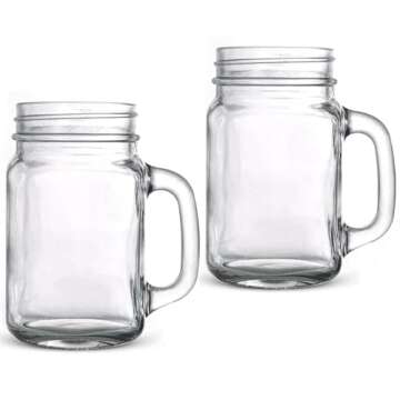 MEM WORLDSHOP 16 oz Regular Mouth Drinking Jars - (2 PACK) - Drinking Mason Jars Regular Mouth Mugs ...