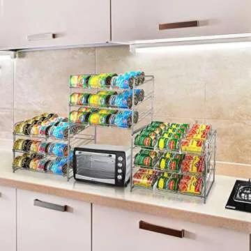 Simple Trending Metal Can Rack Organizer, Stackable Can Storage Dispenser Holds up to 36 Cans for Kitchen Cabinet or Pantry, Silver