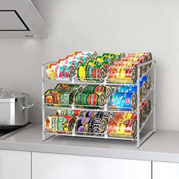 Simple Trending Metal Can Rack Organizer, Stackable Can Storage Dispenser Holds up to 36 Cans for Kitchen Cabinet or Pantry, Silver