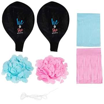 Juvale Gender Reveal Balloon Kit - 2 Pack Giant XL Confetti Balloons with 24 Tassels and String - Gender Reveal Party Supplies, 36 Inches Diameter Balloons