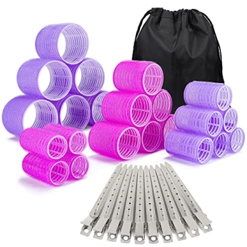 33 Piece Hair Rollers set, Self Grip Hair Rollers for Long Medium Short Hair, ELASO Large Medium Hai...