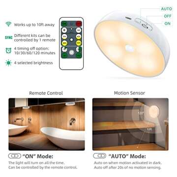 Warm Color LED Closet Lights Wireless Motion Sensor Puck Light, USB Rechargeable Battery Operated Puck Lights with Remote, Dimmable Under Cabinet Counter Lighting for Wardrobe Kitchen (6 Pack)