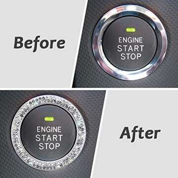 ToBeQueen Car Bling Ring Crystal Car Stickers Rings Womens Car Decals,2Pcs Push Start Button Bling I...