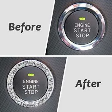 ToBeQueen Car Bling Ring Crystal Car Stickers Rings Womens Car Decals,2Pcs Push Start Button Bling I...