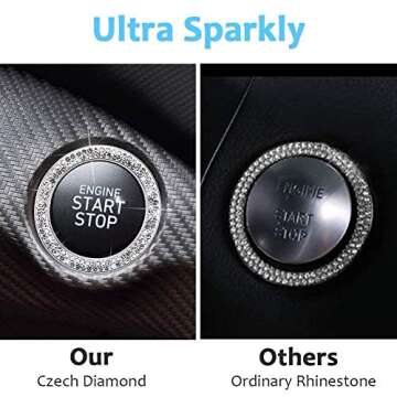 ToBeQueen Car Bling Ring Crystal Car Stickers Rings Womens Car Decals,2Pcs Push Start Button Bling Ignition Ring Sticker,Bling Car Interior Accessory for Women,Silver