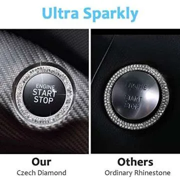 ToBeQueen Car Bling Ring Crystal Car Stickers Rings Womens Car Decals,2Pcs Push Start Button Bling Ignition Ring Sticker,Bling Car Interior Accessory for Women,Silver