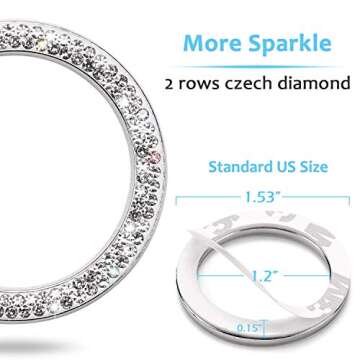 ToBeQueen Car Bling Ring Crystal Car Stickers Rings Womens Car Decals,2Pcs Push Start Button Bling Ignition Ring Sticker,Bling Car Interior Accessory for Women,Silver