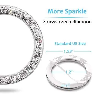 ToBeQueen Car Bling Ring Crystal Car Stickers Rings Womens Car Decals,2Pcs Push Start Button Bling Ignition Ring Sticker,Bling Car Interior Accessory for Women,Silver